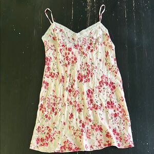 August Silk Floral Slip Dress with Red and Cream Design y2k